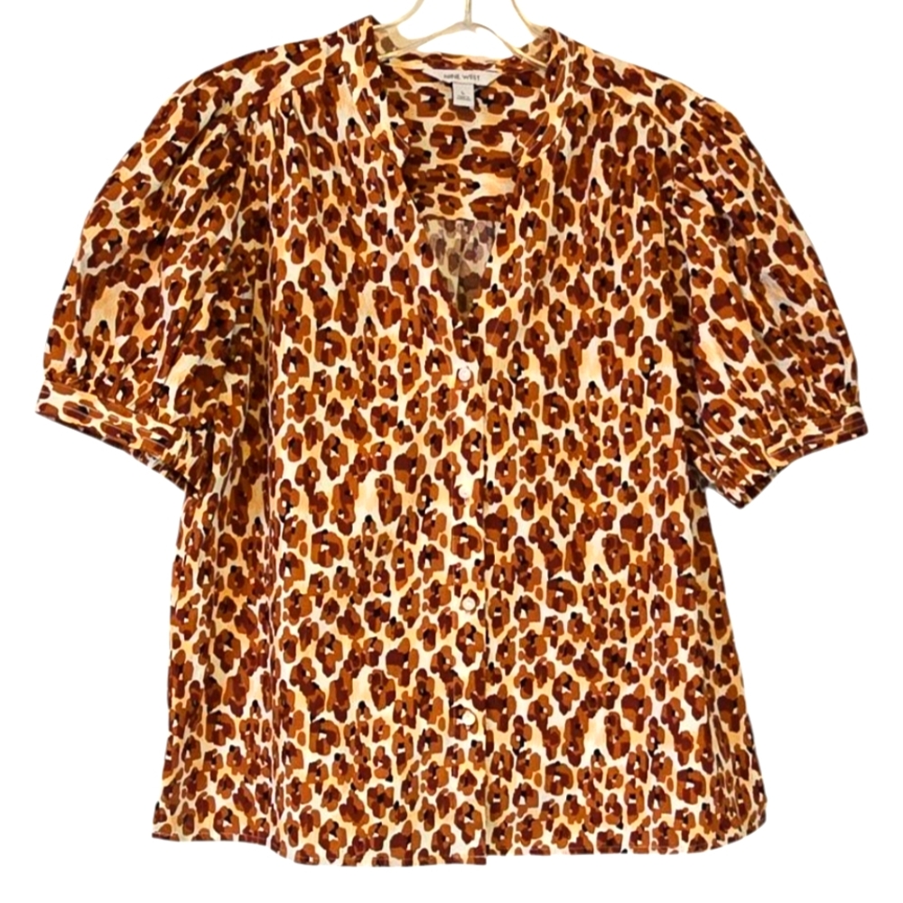 Nine West Puff Sleeve Button Down Shirt Wonen's Size L